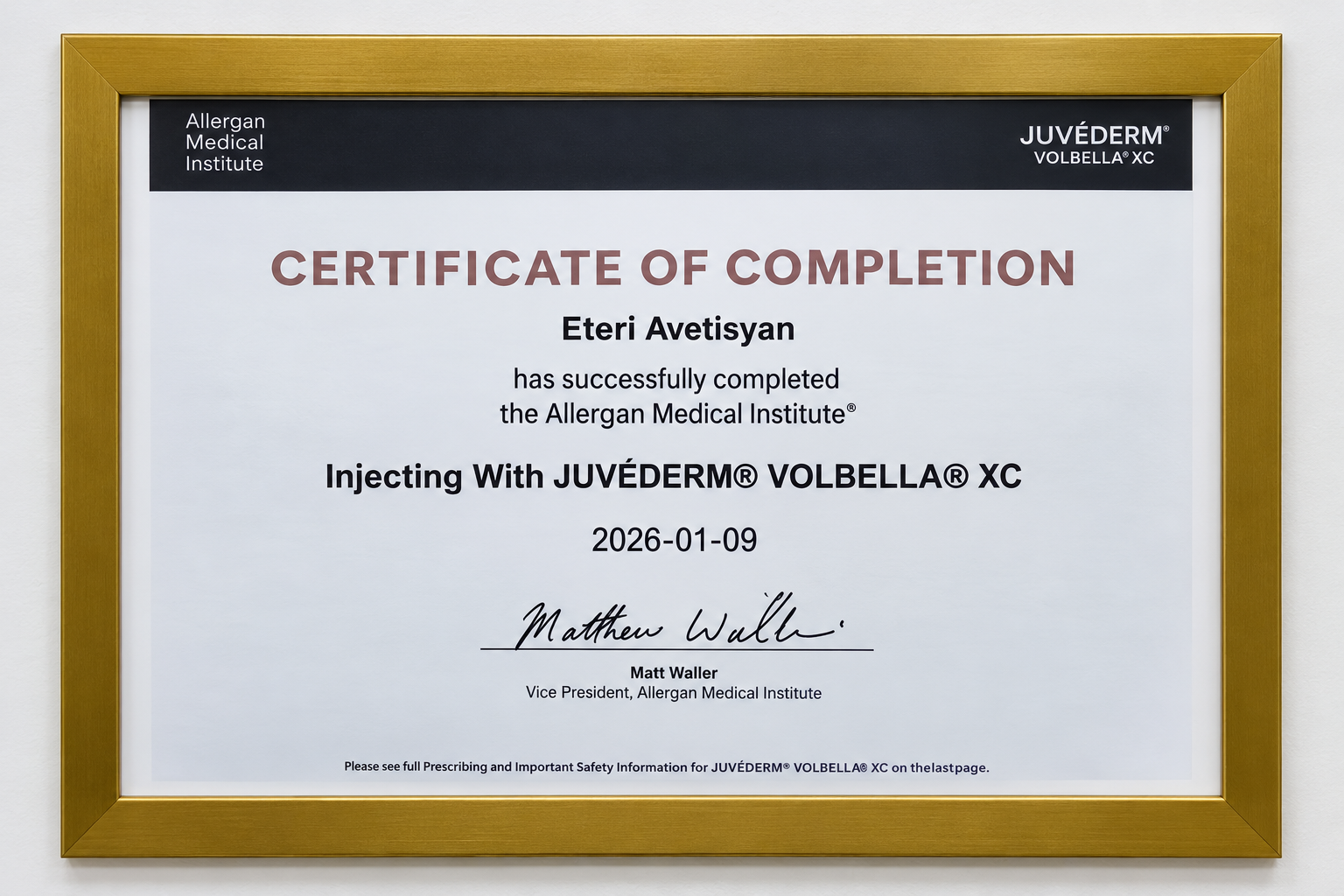 Pure Glow Medical Spa Certificate 3