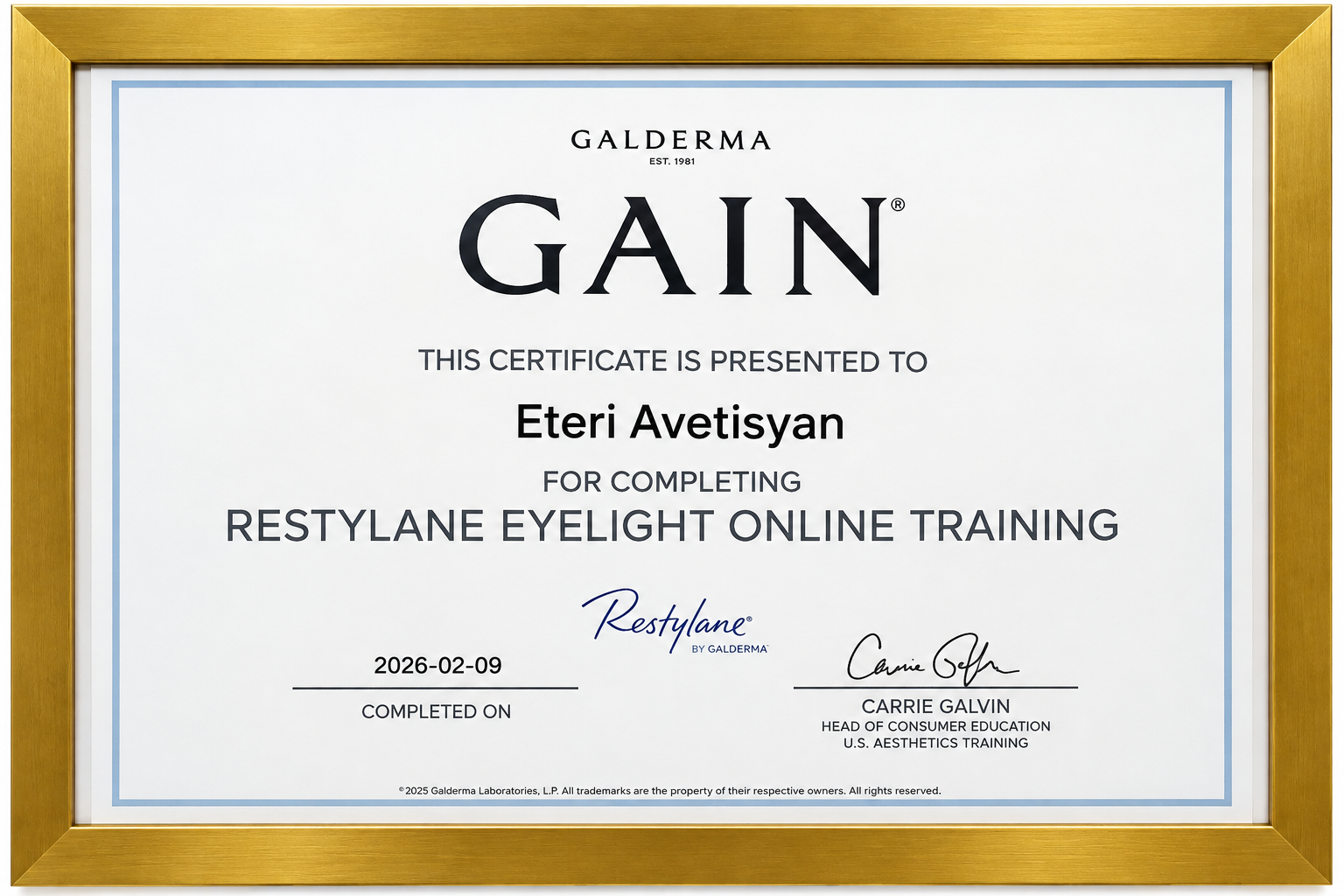 Pure Glow Medical Spa Certificate 6