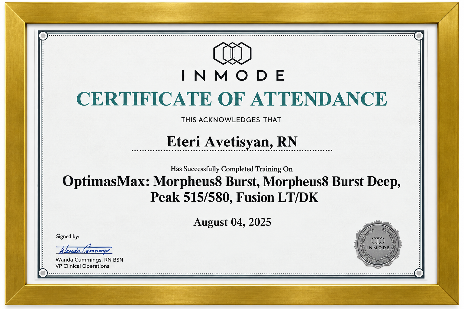 Pure Glow Medical Spa Certificate 7