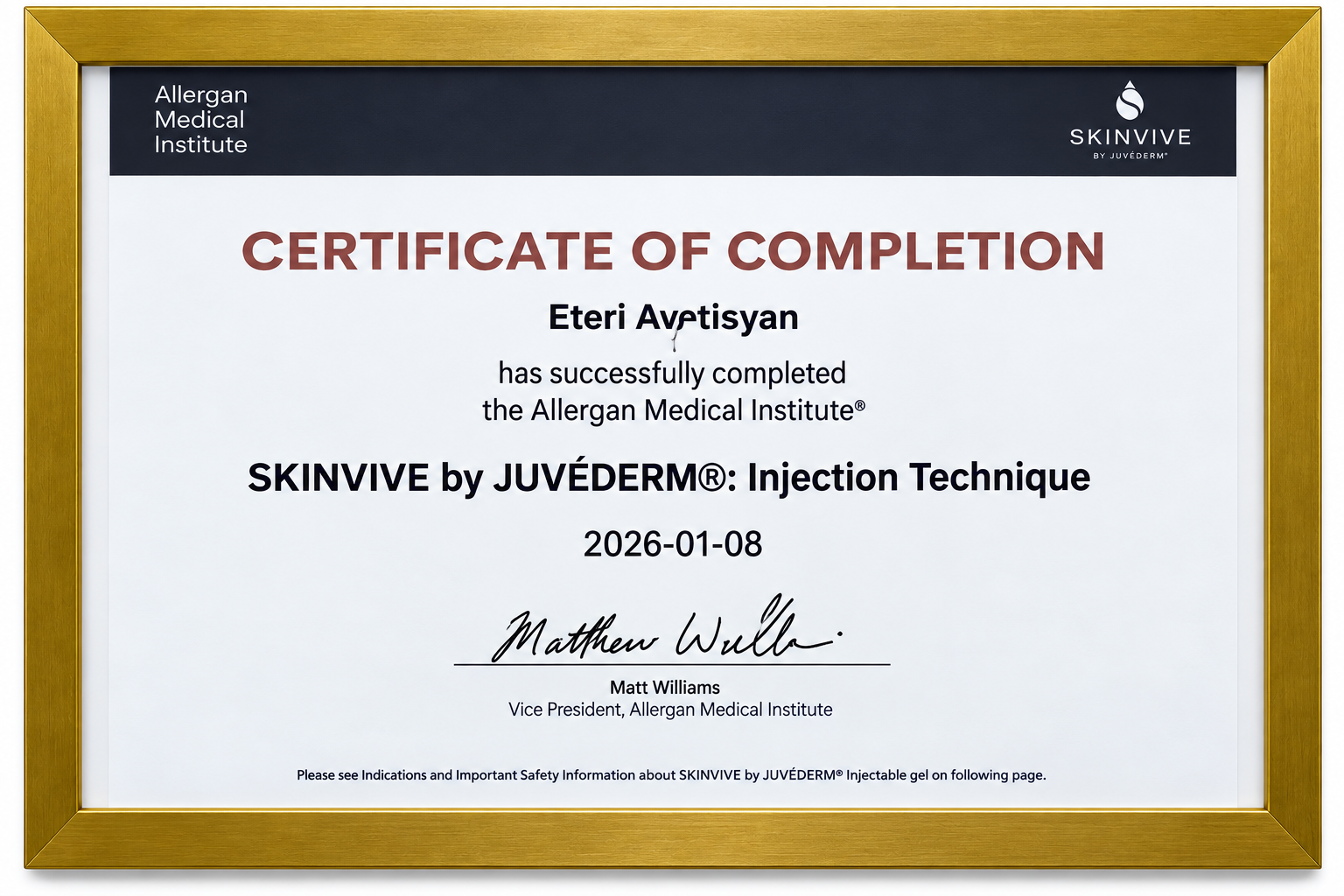 Pure Glow Medical Spa Certificate 8