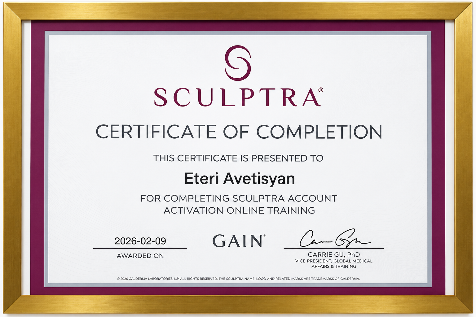 Pure Glow Medical Spa Certificate 1