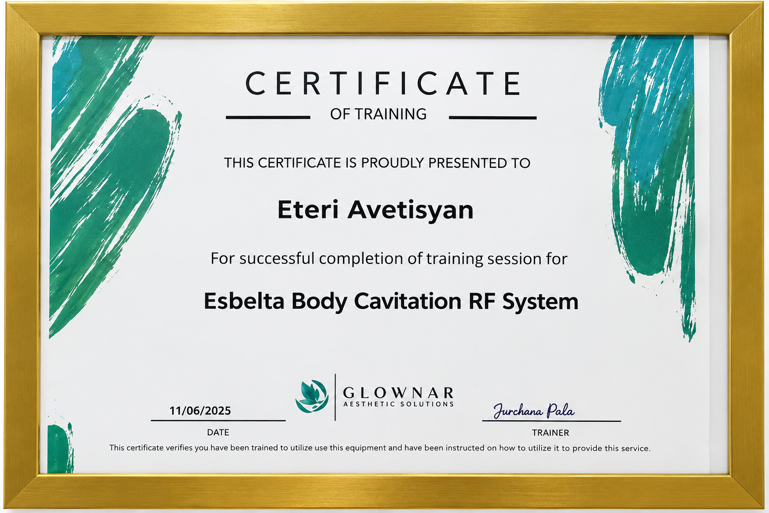 Pure Glow Medical Spa Certificate 2